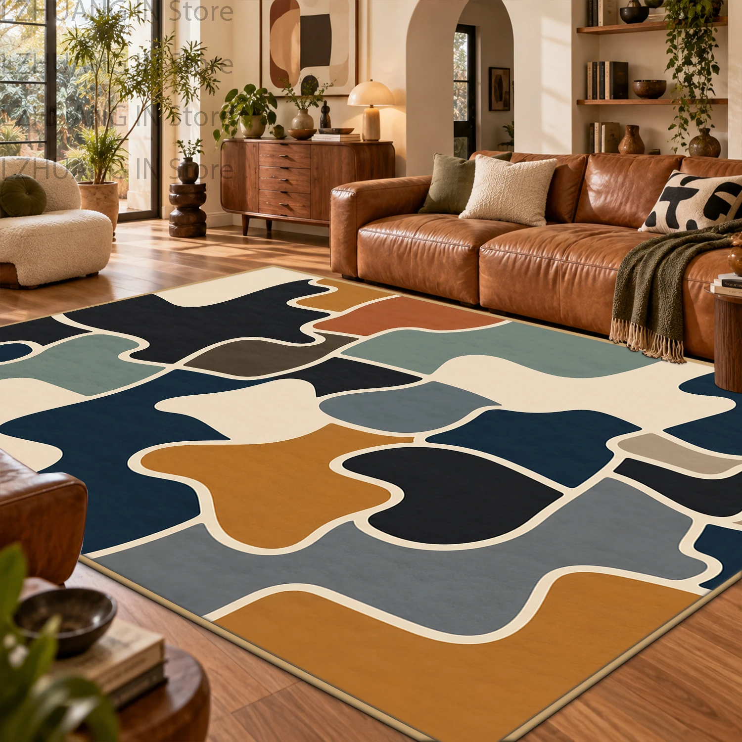 Medieval Style Color Block Splice Abstract Large Area Carpet Non-slip Easy Cleaning Living Room Rug Decor Home Soft Room Mat