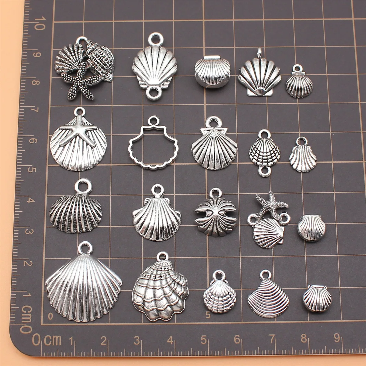 20pcs Antique Silver Color Shell Charms Collection For DIY Jewelry Making, 20 Styles, 1 of Each