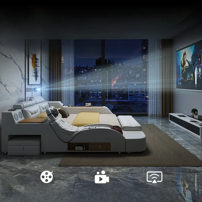 سرير مزدوج جمالي للتخزين بحجم كوين لغرفة النوم الحديثة وسرير مزدوج أبيض متعدد الوظائف أثاث Deux Place للبيع