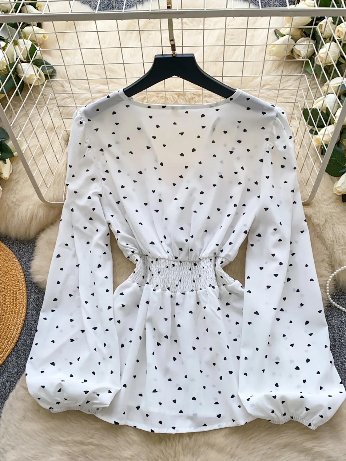 レトロ V ネック水玉模様ロングスベ女性用 irt 痩身ウエストデザイン通勤 Sle 韓国ルーズフィットポリエステル繊維