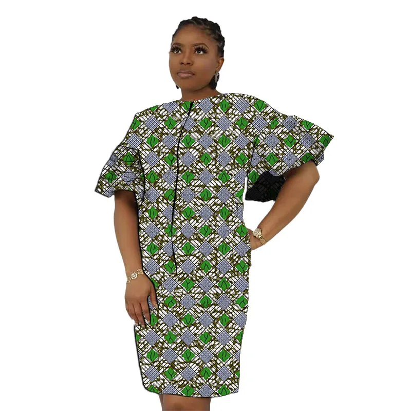 

Traditional Handmade Custom O-Neck Dress African Fashion Colorful Print Flare Sleeves Origin Design Women's Ankara Outfit