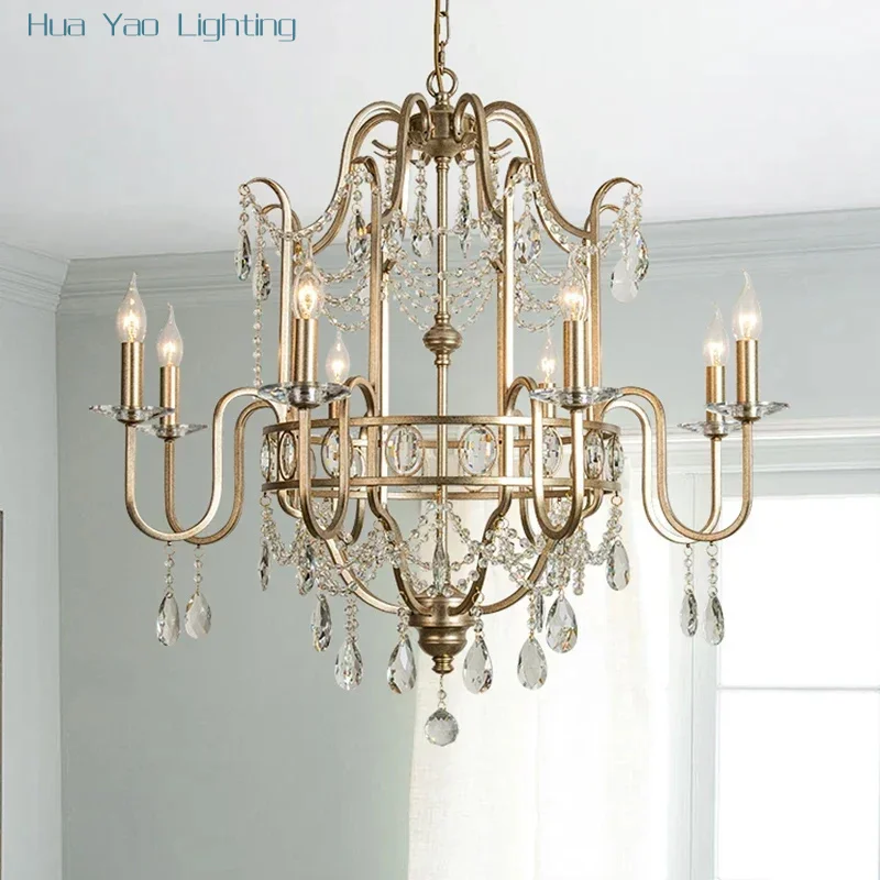 

Античная серебряная люстра для гостиной, роскошная круглая современная хрустальная лампа, украшение для дома, цепочка, светодиодный хрустальный светильник