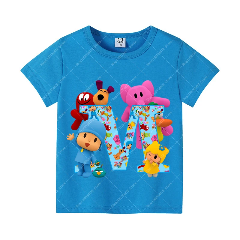Kids Short Sleeve Tops Summer Clothes Pocoyoed Boy Cotton T-shirt Girl Cartoon Cute Tee Casual Clothing T Shirt Birthday Gifts view 2