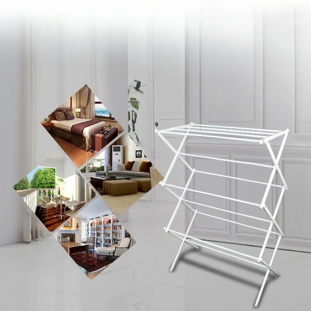 Simple Storage Rack Foldable Bedroom Drying Racks Retractable Household Clothing Shelf Floor Standing Balcony Clothes Hangers