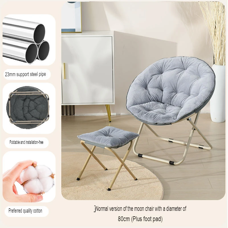 Comfortable Faux Fur Saucer Chair Round Folding Lounge Chair Living Room Flexible Seating for Adults Big Moon Shape Decorative image 6