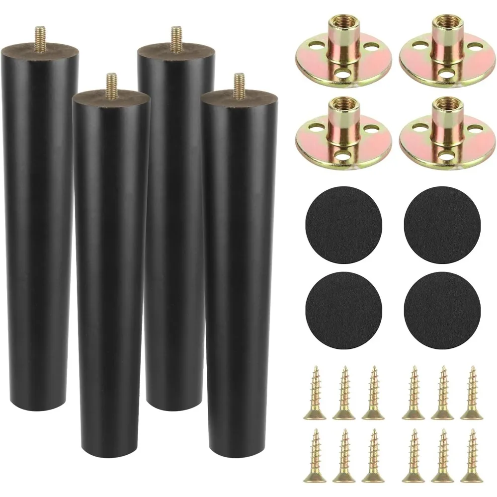 

4 Pcs 12 Inch Furniture Legs, Black Solid Wood Table Legs 12 Inch, Round Couch Legs Cabinet Legs Replacement Wood Legs for Furni