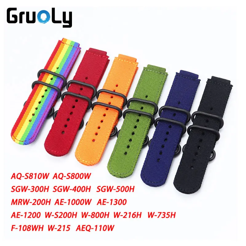 18mm Nylon Watch Strap For Casio AQ-S810W S800W SGW-300H/400H/500H MRW-200H AE-1000W AE-1300/1200 W-S200H/800H/216H/735H Band