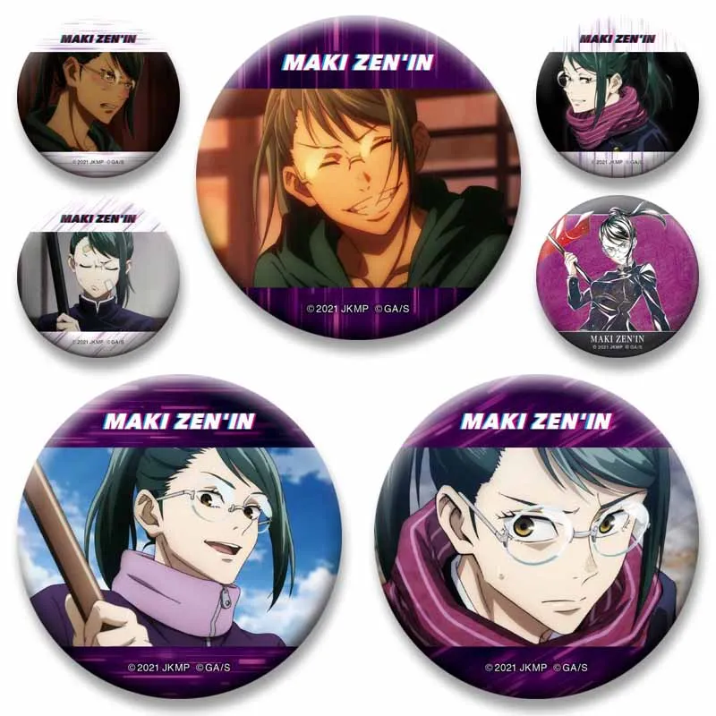 Anime Girl Maki Zenin Coin Badge Handmade Round Manga Figure Lapel Pins Cartoon Role Playing Brooch Bag Accessories Jewelry Gift