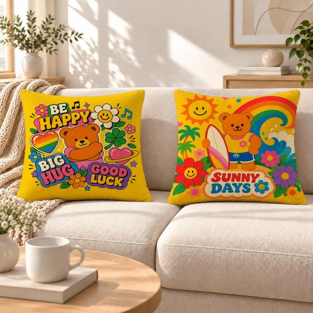 Art Wiggle Cartoon Cushion Cover Soft Short‑Plush Pillowcase, Decor for Sofa & Bedroom, Perfect Holiday Gif