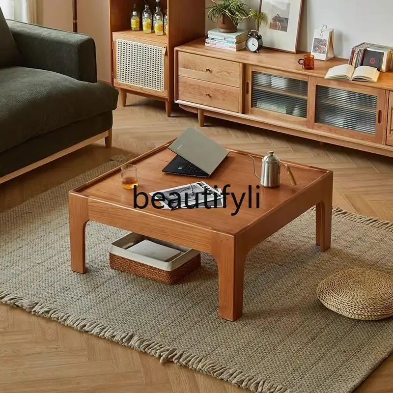 

Nordic Solid Wood Cherry Wood Vintage Living Room Retro Square Table Tatami Low Small Coffee Table