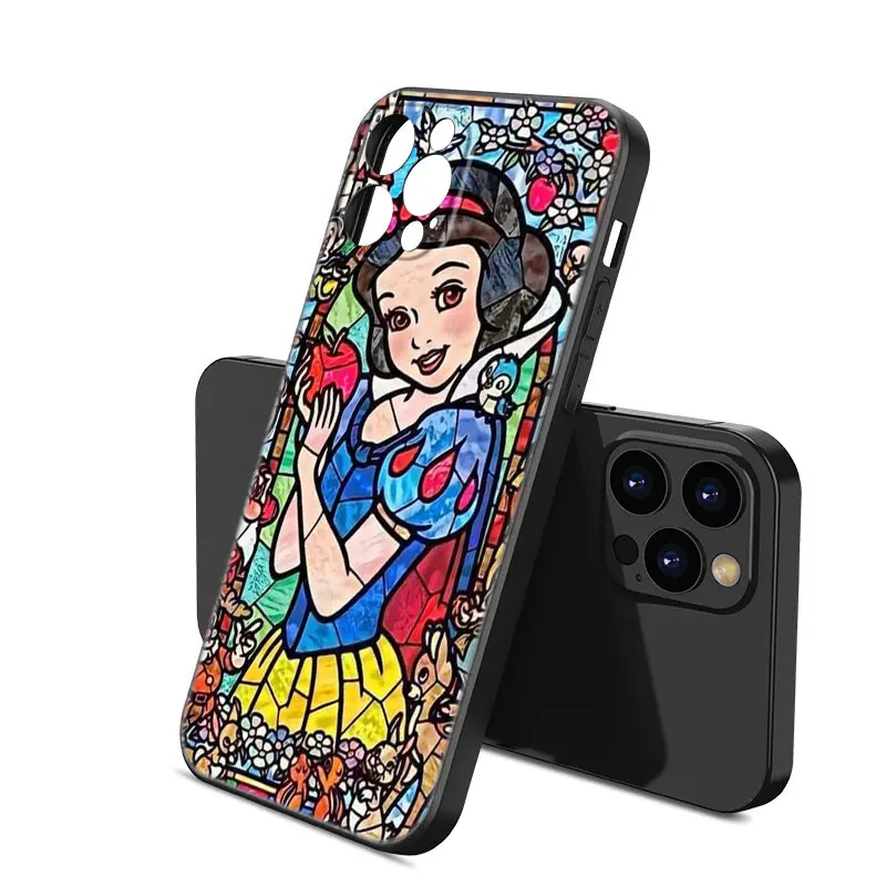 Disney Mosaic Princess Black Silicone Phone Case For Apple iPhone 12 13 Mini 11 14 15 Pro Max 7 8 Plus X XR XS SE 2020 2022