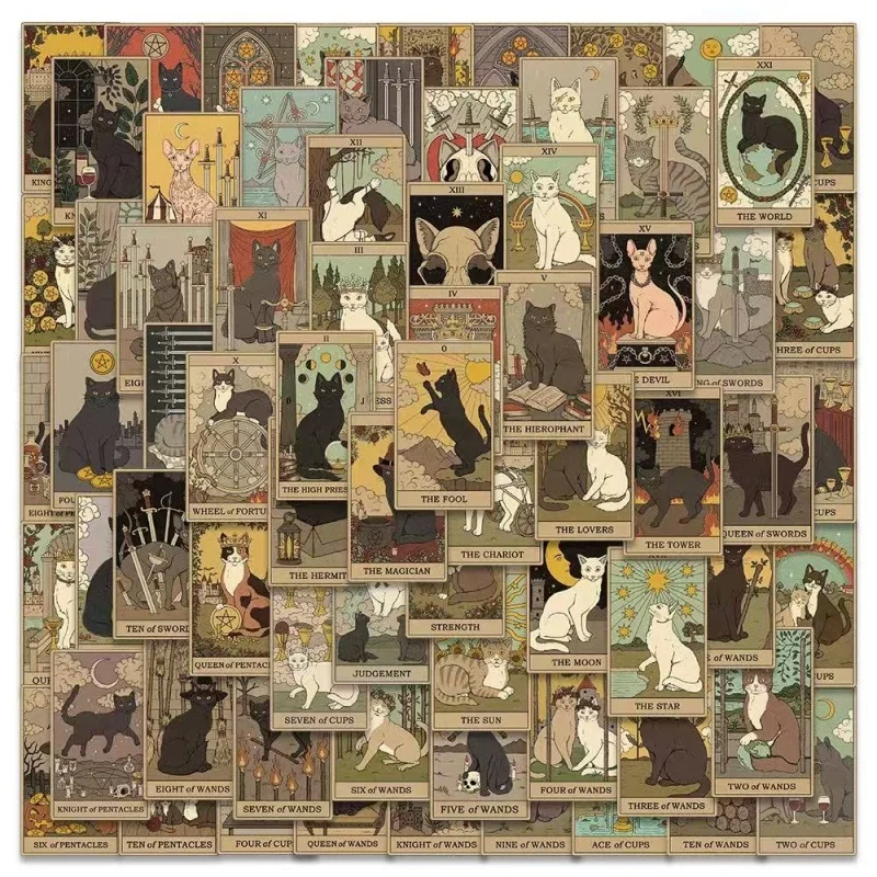

78 шт. винтажных классических наклеек в стиле кошек для таро, декоративные стикеры для ноутбуков, скейтбордов, водонепроницаемые ретро-наборы наклеек