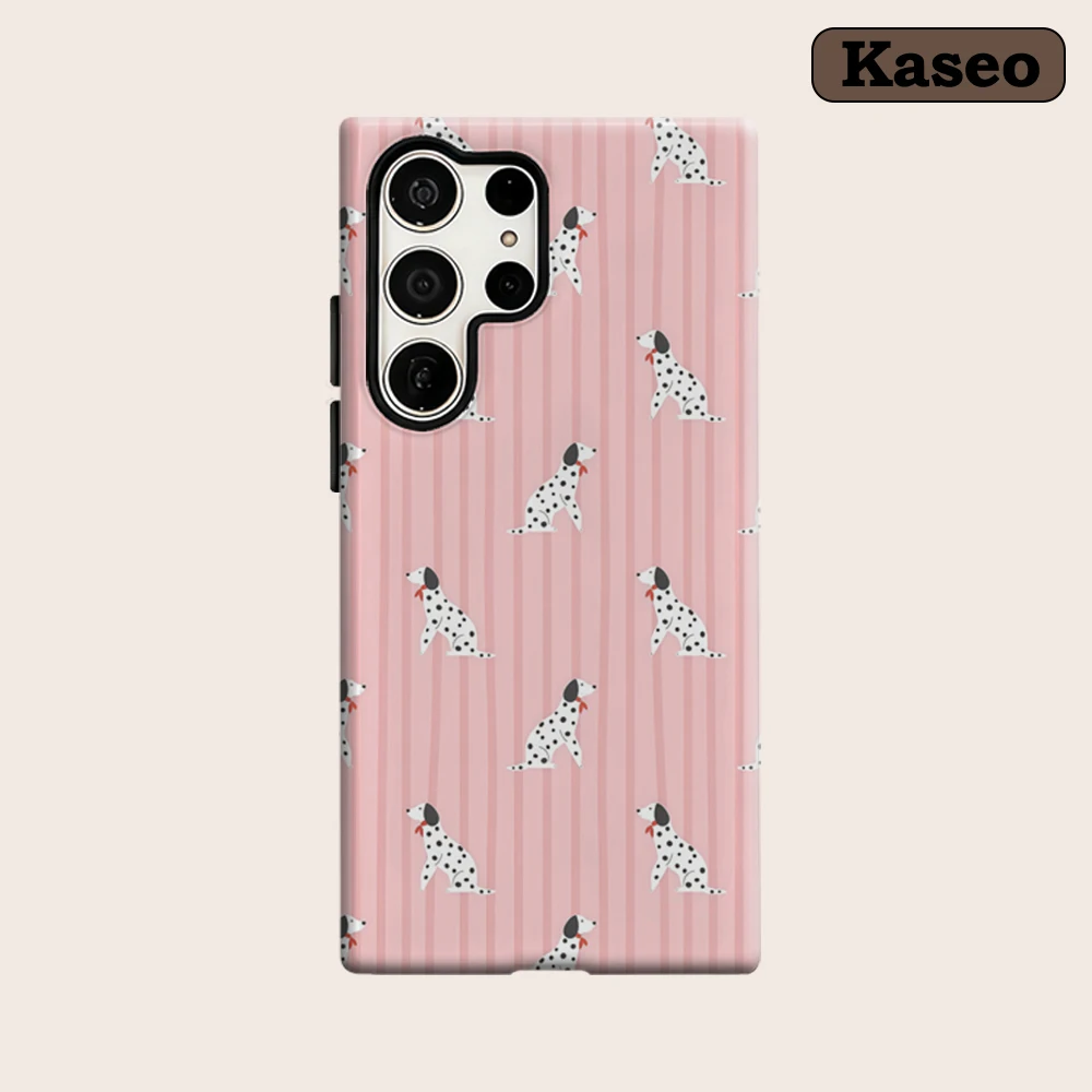 Kaseo Phone Case for Samsung Galaxy S26 S25 Ultra S24 S23 Ultra Plus Shockproof Double Layer Blush Stripe Dalmatian Charm Cover