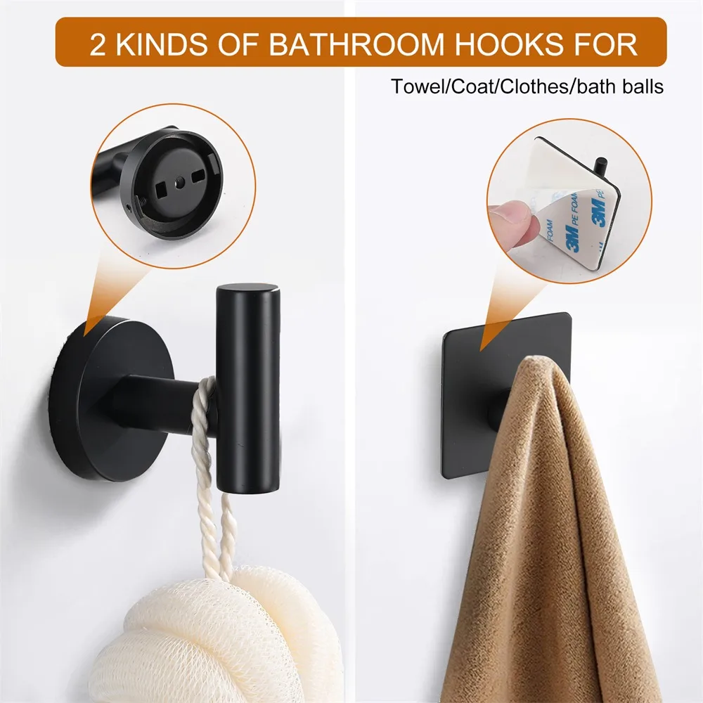 Accesorios de hardware para baño, color negro mate, juego de 5 piezas, viene con toallero y soporte para pañuelos, accesorios de baño