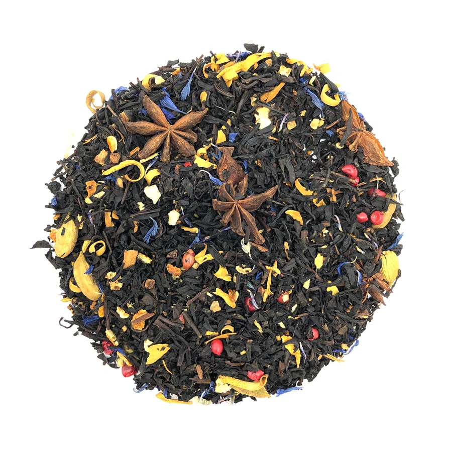 Té Negro Chai Mandala Con Naranja, Azahar, Pimienta Rosa, Jengibre, Canela, Anís Estrellado, Cardamomo y Aciano Azul Té negro    Té