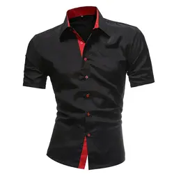 Men's Short Sleeve Party Resort Formal Shirt Hawaiian Beach T-Shirt Black Red White Short Sleeve Plain Collar Wedding Work Wear