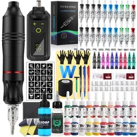 Kit de tatuaje inalámbrico, máquina de tatuaje rotativa, Mini cartucho de batería de 1200mAh, agujas, juego de tinta, Kits de tatuaje de maquillaje permanente