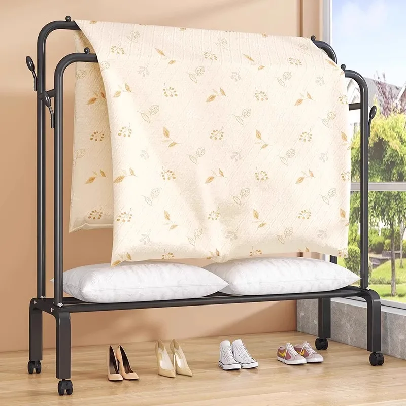 Home bedroom simple hanger balcony drying clothes rack wrought iron clothes drying rod double rod drying rack floor vertical