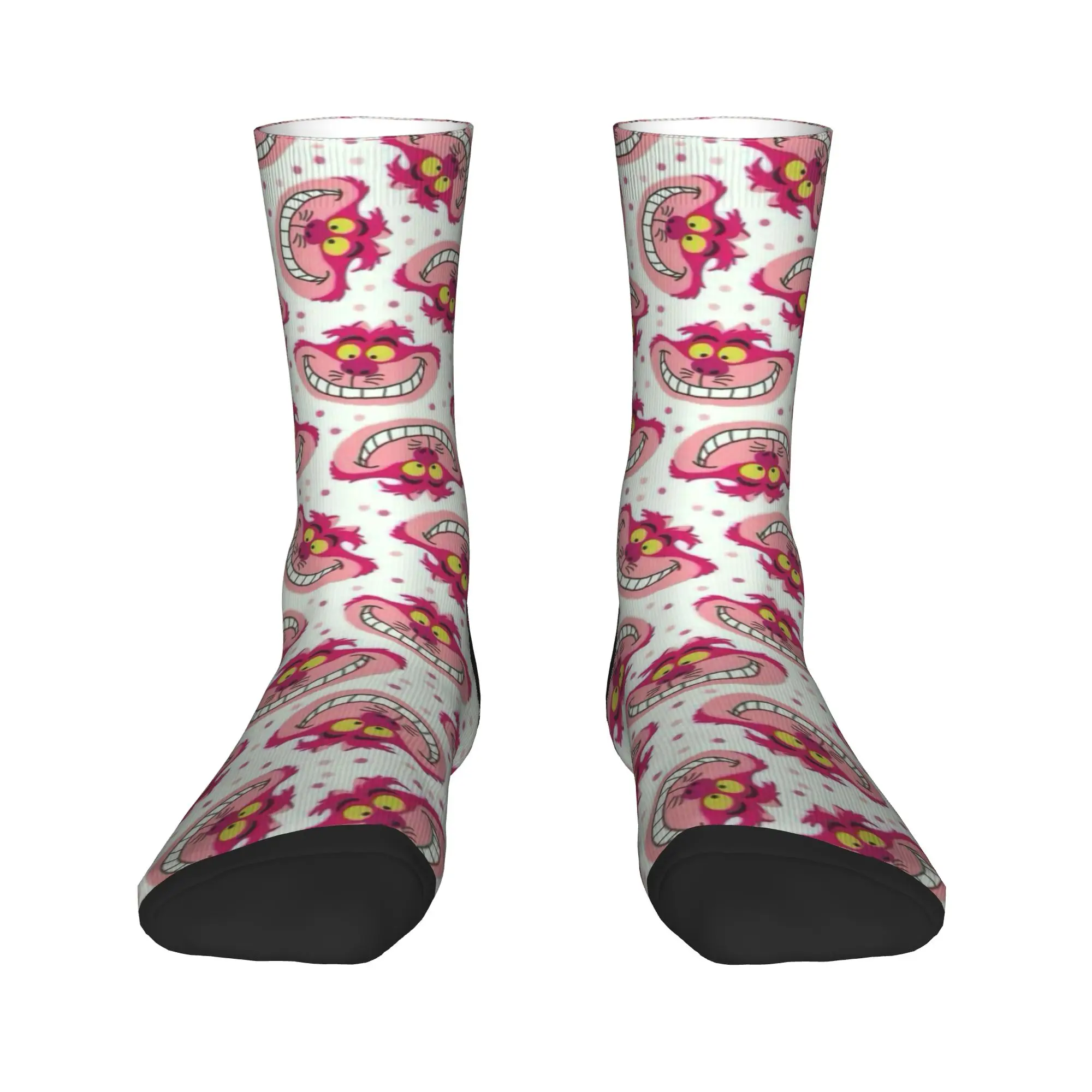 

Fun Mens Alice In Wonderland Cheshire Cat Dress Socks Unisex Breathbale Warm 3D Printed Crew Socks