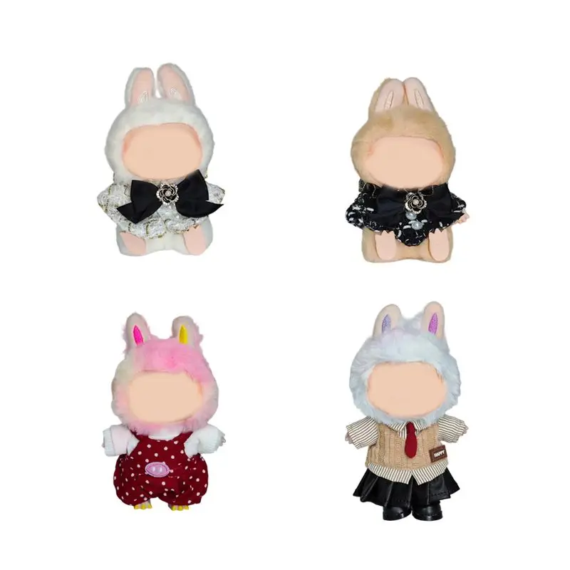 Conjunto de ropa para muñeca Labubu de 17cm, trajes Kawaii, varios estilos, vestido con lazo, monos, muñecos de peluche a la moda, disfraces cambiantes, regalo para niños