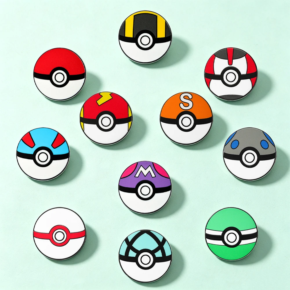 11pcs Cartoon Pocket Monster Balls Brooches, Cute Round Lapel Pins for Backpack Clothing Decor, Gift for Fans