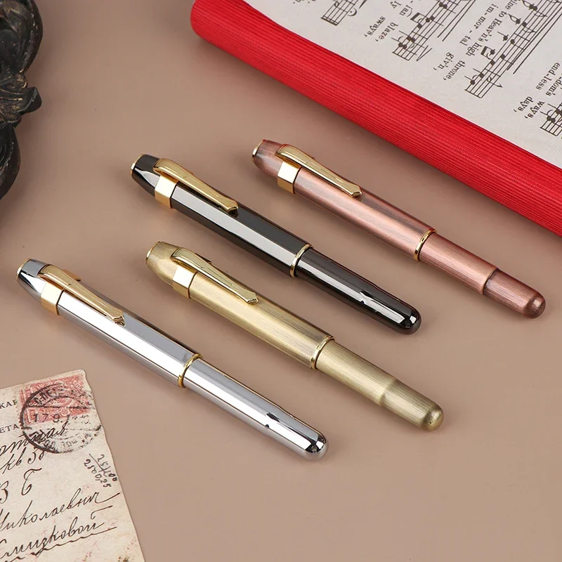 Unique Antique Brass Pocket Rollerball Pen Portable Short Ballpoint Smooth Writing Gift for Office School Stationery