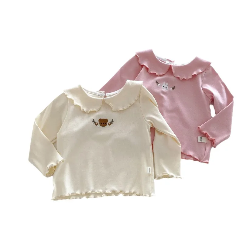 

Однотонная нижняя рубашка для девочек, Осенняя детская одежда, Детская футболка с милым Кроликом, Осеннее нижнее белье для малышей