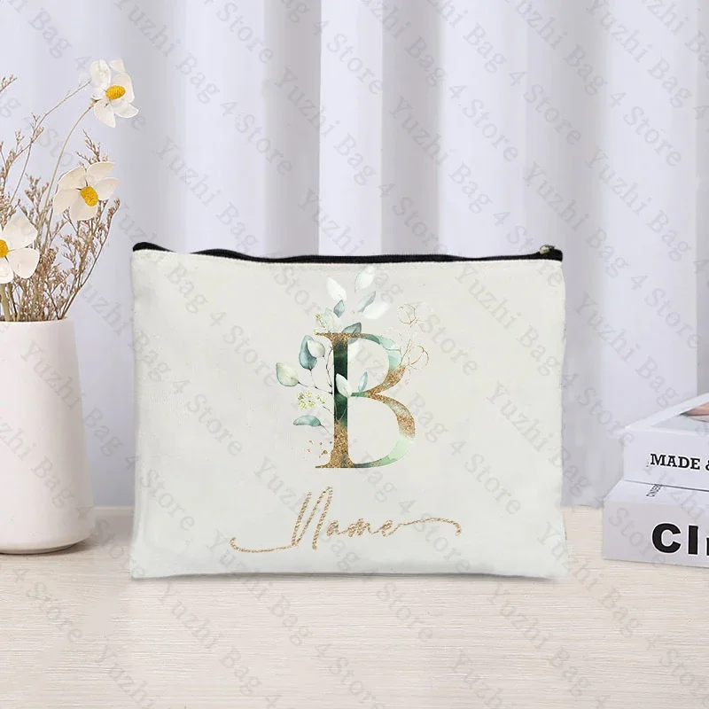 26 letters Flowers Custom Name Printed Makeup Bag Bridesmaid Wedding Makeup Box Gift Organizer Travel perfume Toilet Side Bag