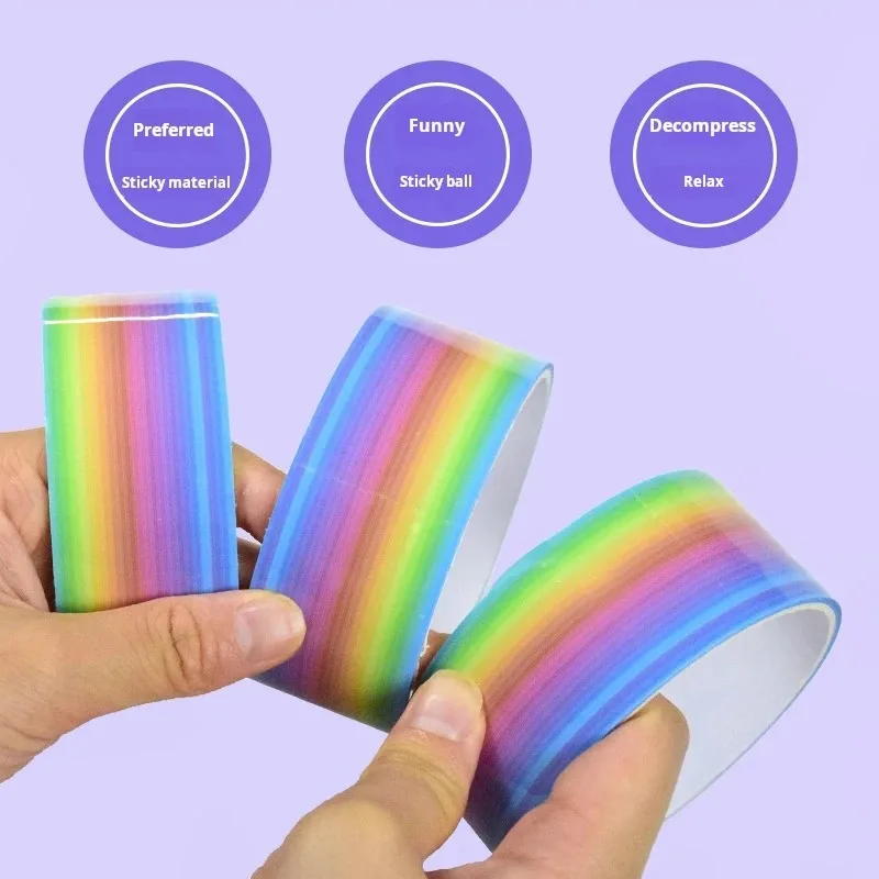 

Rainbow Sticky Tape Ball Stress Relief Relax Toy Funny Adhesive Tape for Handmade DIY Craft