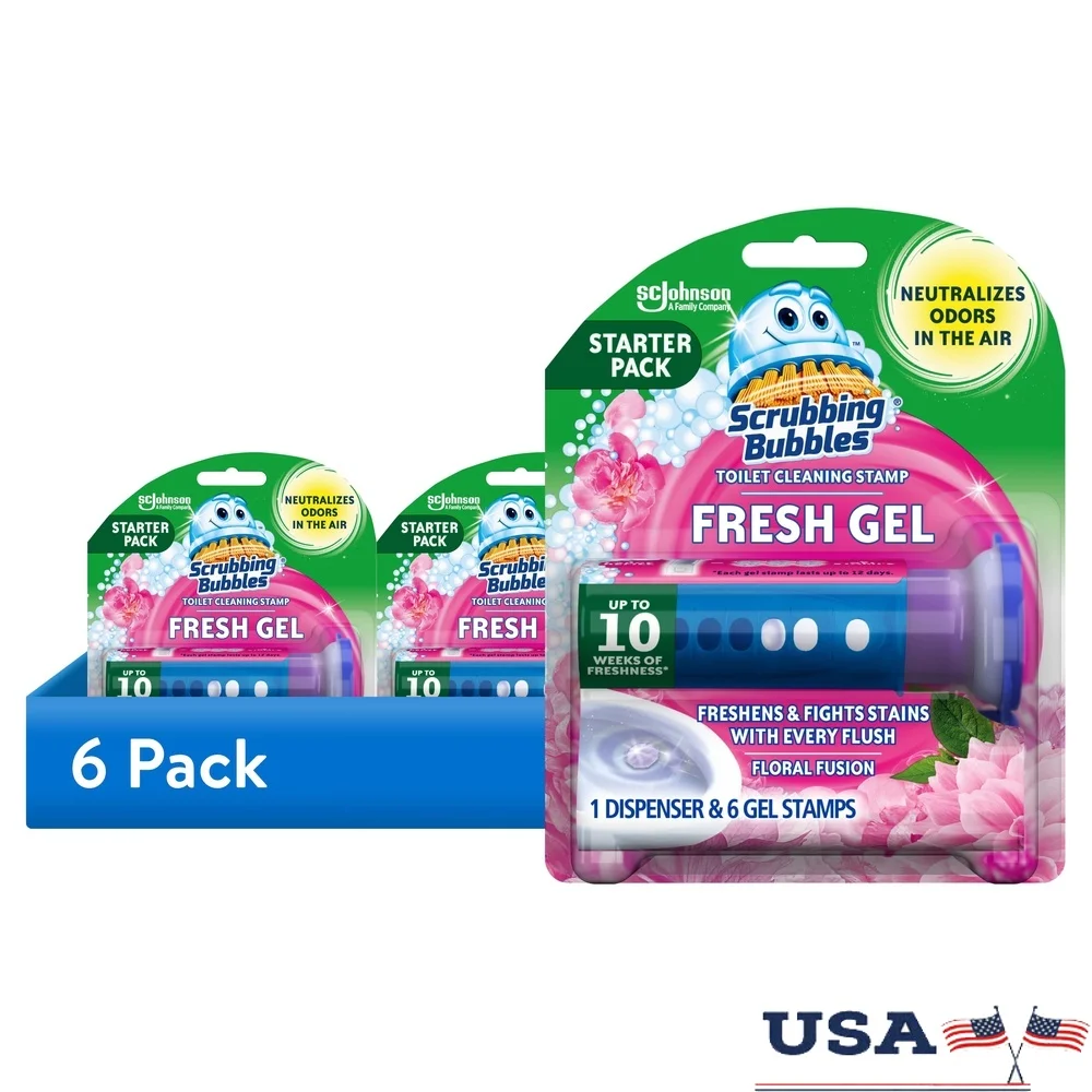 

6-пакетный гель для чистки унитаза, диспенсер с цветочным принтом, свободный запах, устраняющий свежесть, активированный чистящий раствор для смыва