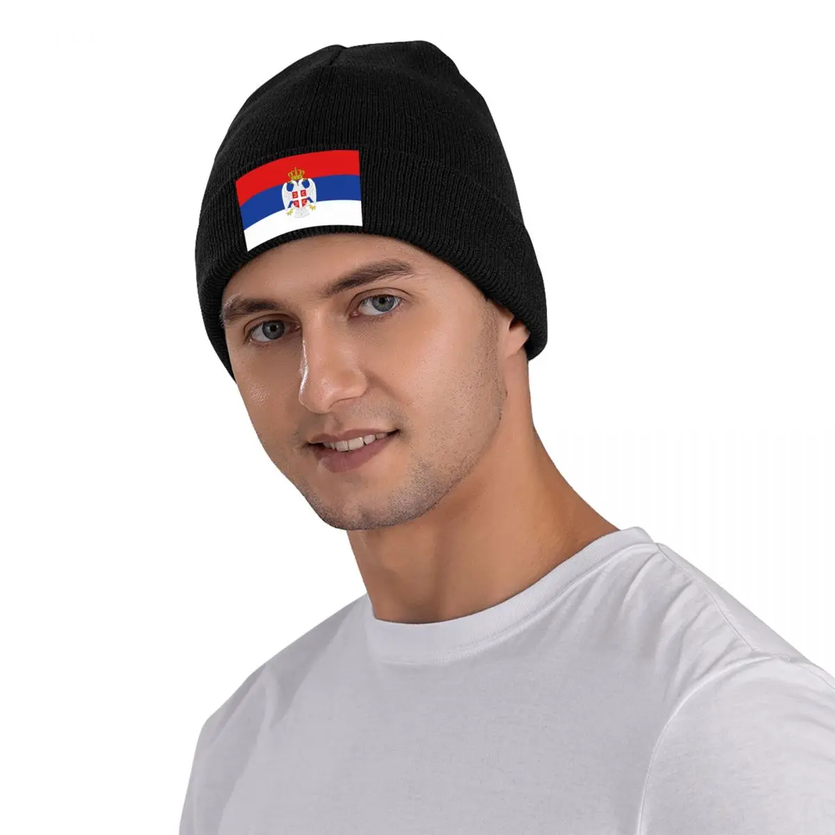 Custom Serbian Flag Skullies Beanies Caps Unisex Winter Warm Knitted Hat Women Men Cool Adult Bonnet Hats Outdoor Ski Cap