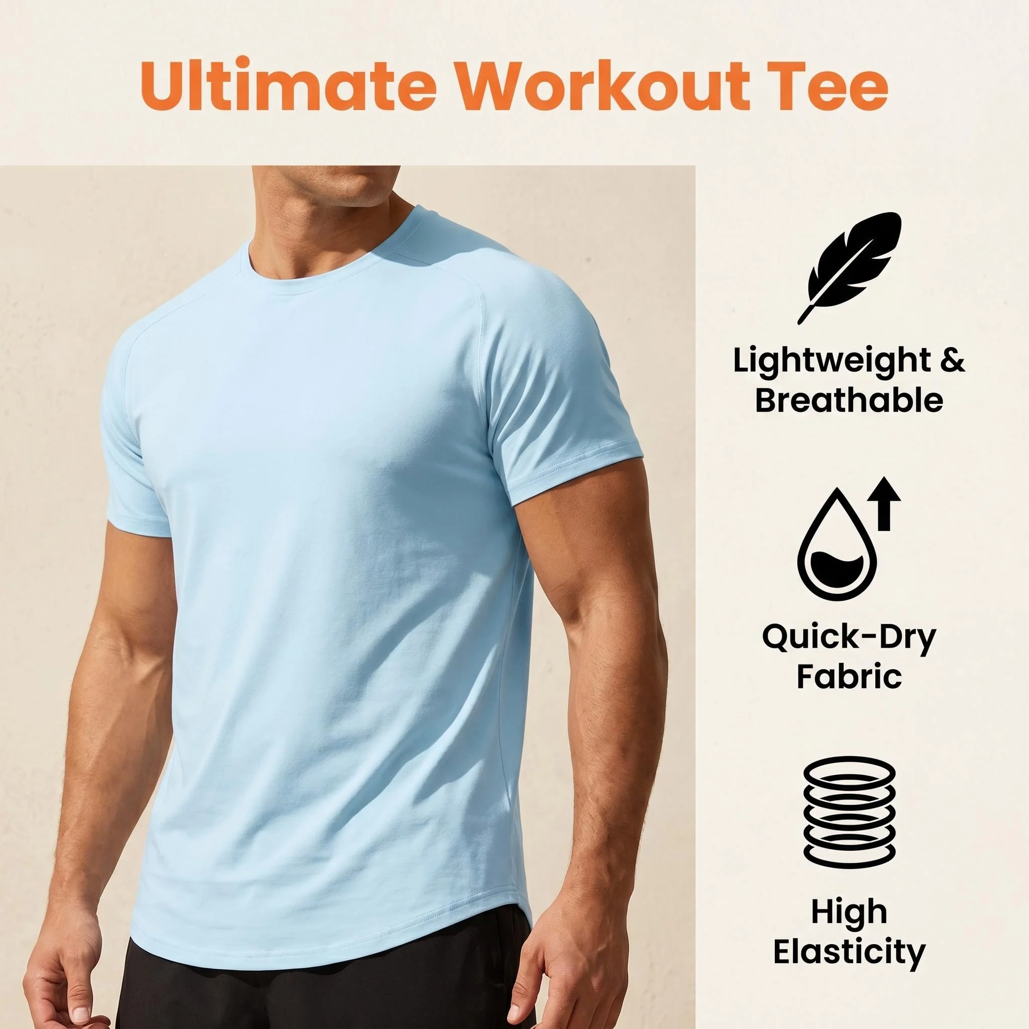 Herren Fitness Sommer Baumwoll-T-Shirt, Kurzarm, Eng Anliegend, Kompressions-Shirt, Sport-Sweatshirt, Trainings-Oberteil – Detail 4