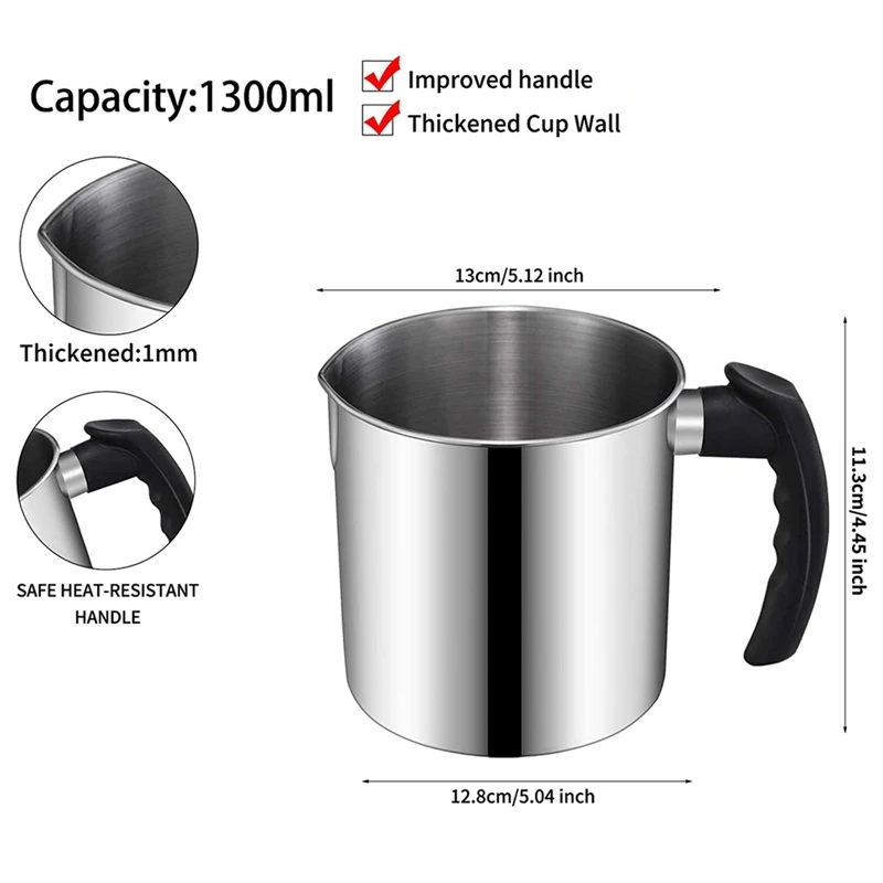 Candle Making Pouring Pot, 44 Oz Double Boiler Wax Melting Pot, Candle Making Pitcher, Heat-Resistant Handle