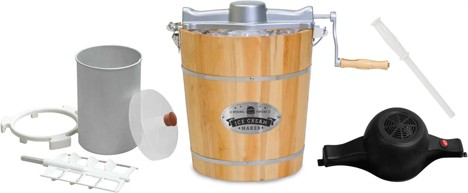 Elite Gourmet Vintage 4-quart retro Appalachian gelatiera elettrica con una manovella classica pressofusa bonus