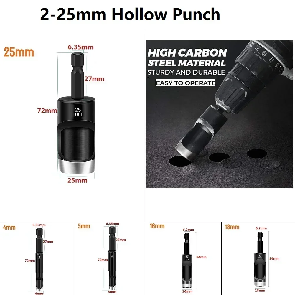 Leather Hole Punch Hex Shank Adapter Electric Machine Hollow Punch 2-20mm For Drill Cardboard Leather Belt Punching Accessories