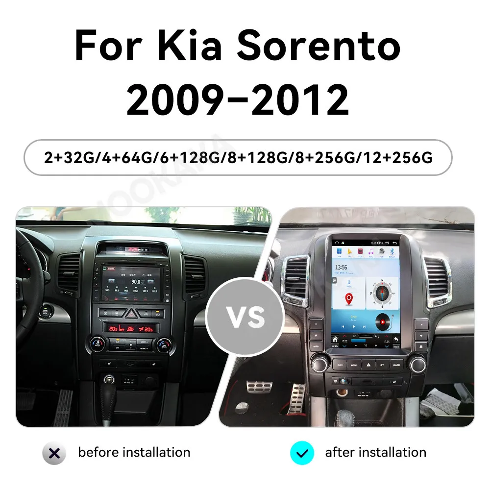 Car Radio Multimedia Player with Wireless CarPlay For Kia Sorento 2009 - 2012 Android Auto GPS Navigation WiFi Connectivity