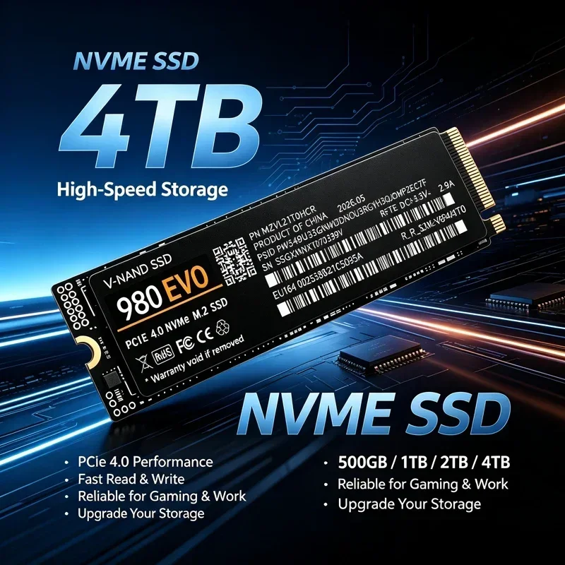 SSD NVMe interno M.2 2280 980 EVO PCIe4.0 X4 TLC 3D NAND 500GB-4TB, unidade de estado sólido para PS5, PC de jogos e laptop
