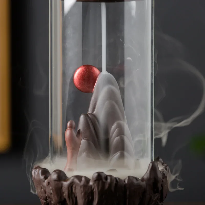1pc Zen Decor Lucky Feng Shui Windproof Ceramic Backflow Incense Burner Hand Gift Mini Landscape DIY Home Decoration -No Incense