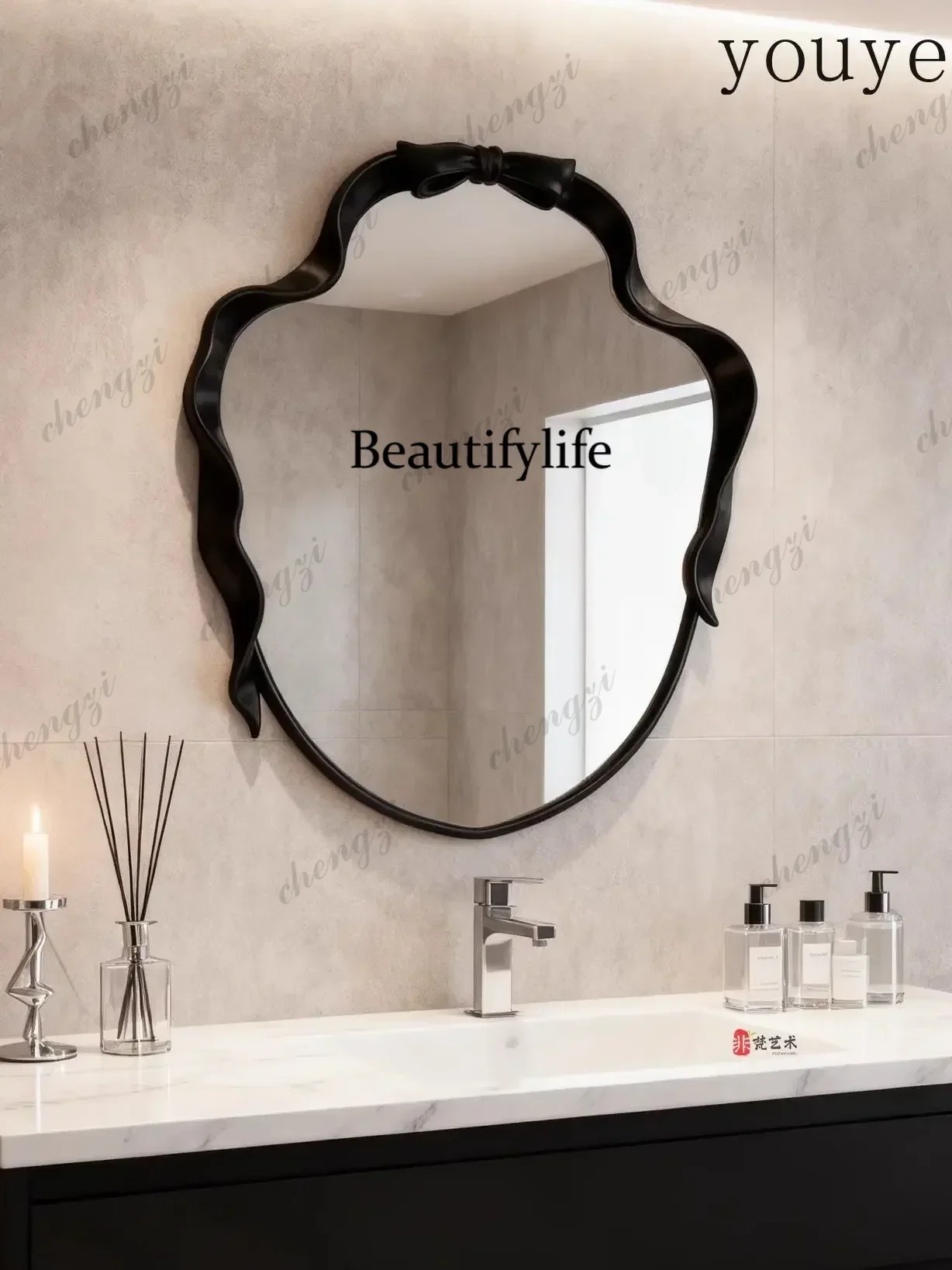 bathroom mirror, wall-mounted bathroom irregular-shaped makeup mirror,  dressing vanity entrance fireplace decorative mirror d17