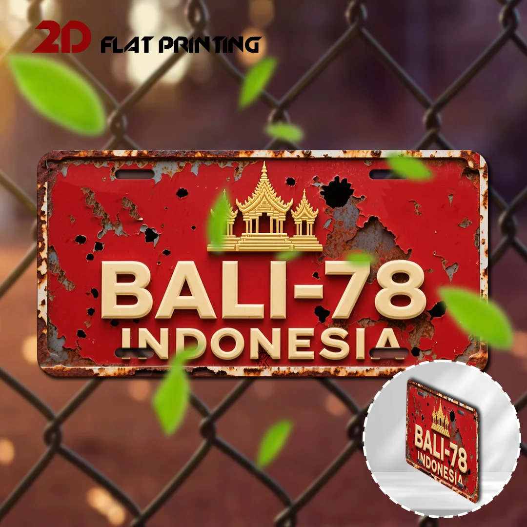 2D Flat, 1pc Bali Indonesia Themed Metal Wall Sign - Vintage Indonesian Cultural Plaque with Bali Lettering & Bali Province / La