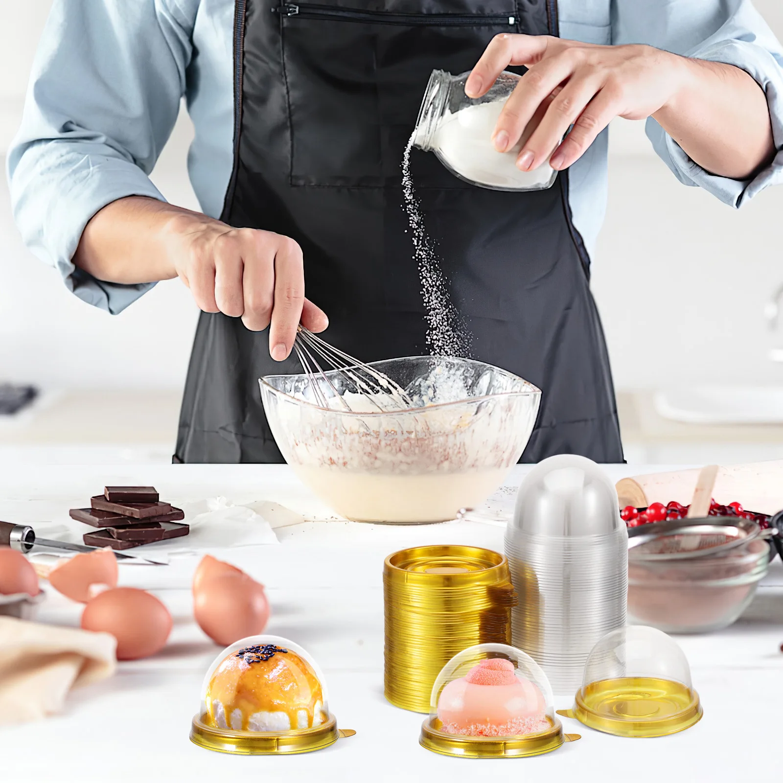 

100pcs Round Plastic Box Golden Tray Egg Yolk Crisp Baking Packing Dome Cupcake Container Blister Storage Box