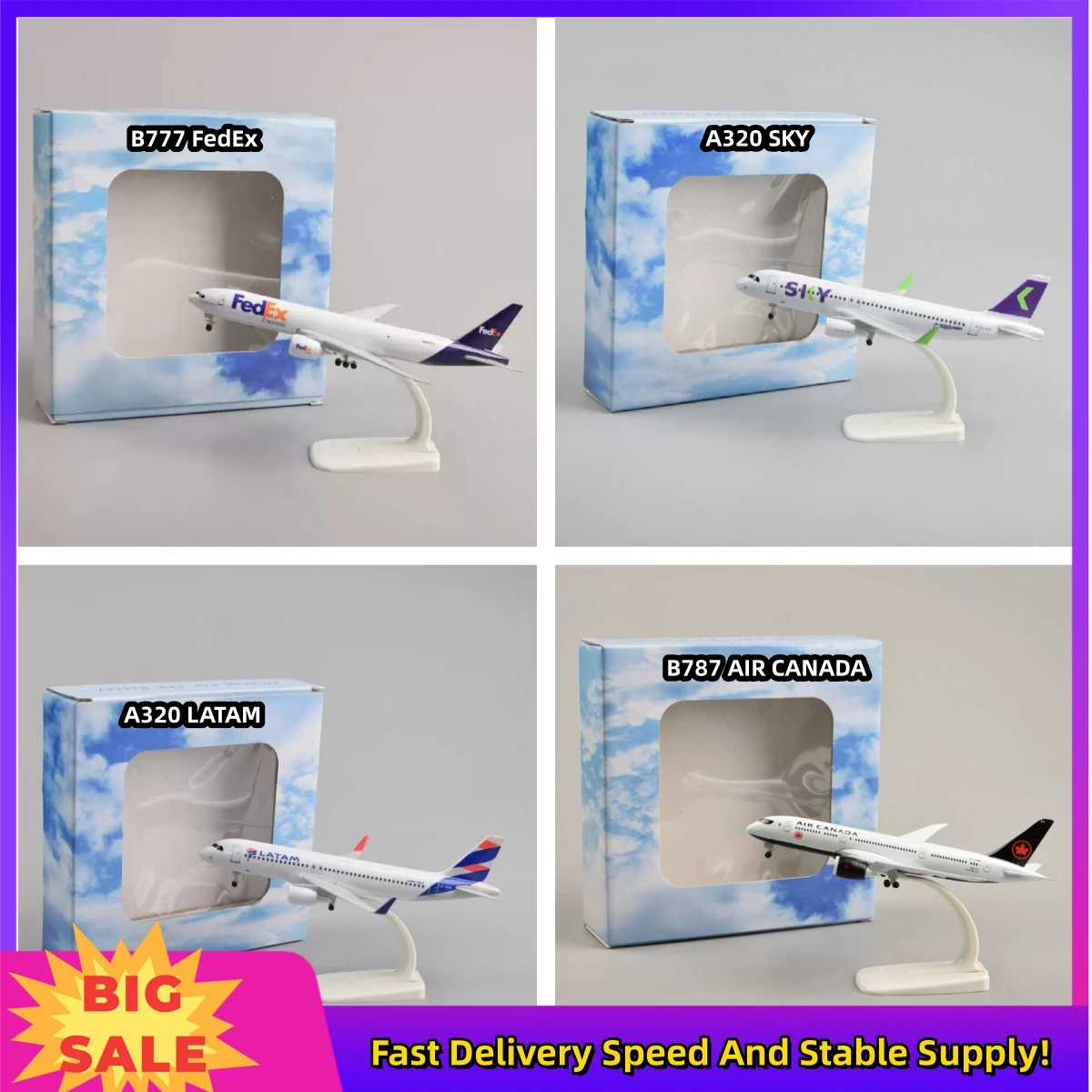 20cm Aircraft Models B777 Fedex A320 Sky Plane Model B787 Canada 320 Latam Diecast Airplanes Alloy Metal Collection Plane