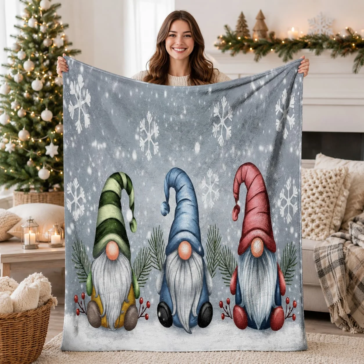 1pc, Gnomes, Flannel Blanket Soft, Warm, Whimsical Design Print Pattern, Suitable for Sofa, Bed, Living Room, AllSeason Use, Halloween |   Christmas |   Room Decor |   Fall Decorations for Home
