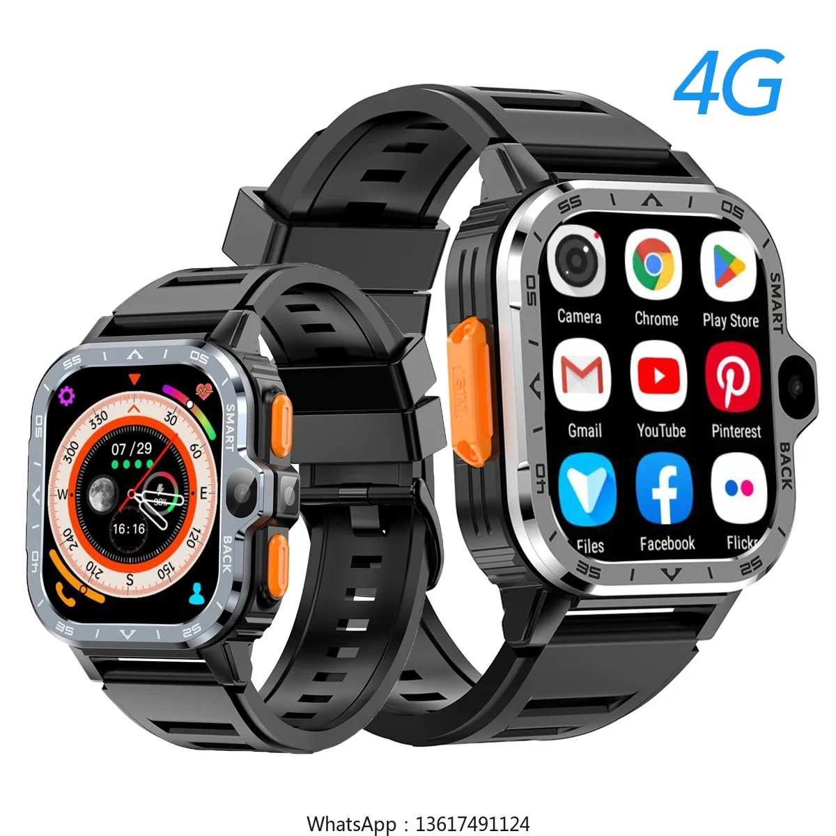 PGD SmartWatch 4G LTE GPS Wifi SIM Card NFC Dual Camera Rugged 16/64G ROM Storage Google Play Heart Rate Android Smart Watch Men