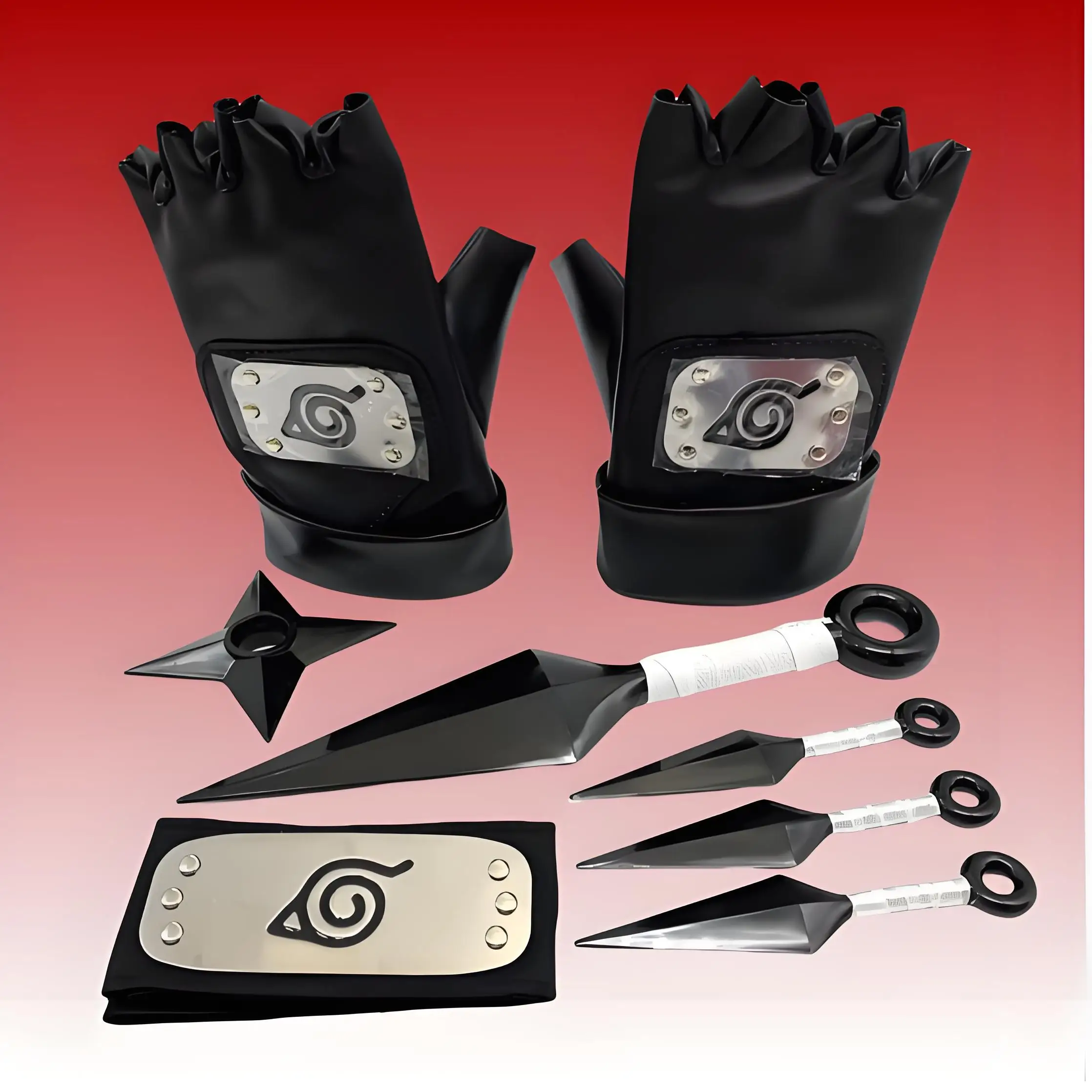 Naruto armas Ninja bolsa Kunai diadema guantes Shuriken Cosplay Itachi Anime figura Prop ropa accesorios conjunto Cool niños juguetes