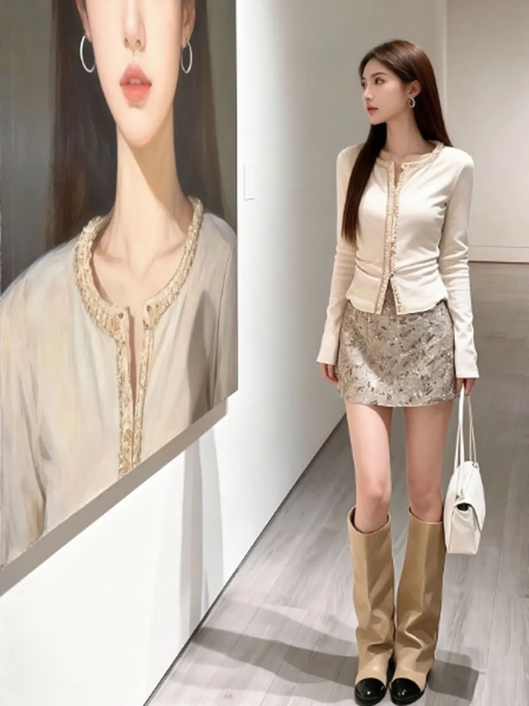 

Retro Soft Knitted Sweater And Skirt Two-Piece Set Youthful Spring Collection Comfortable Cotton Blend Casual Wear