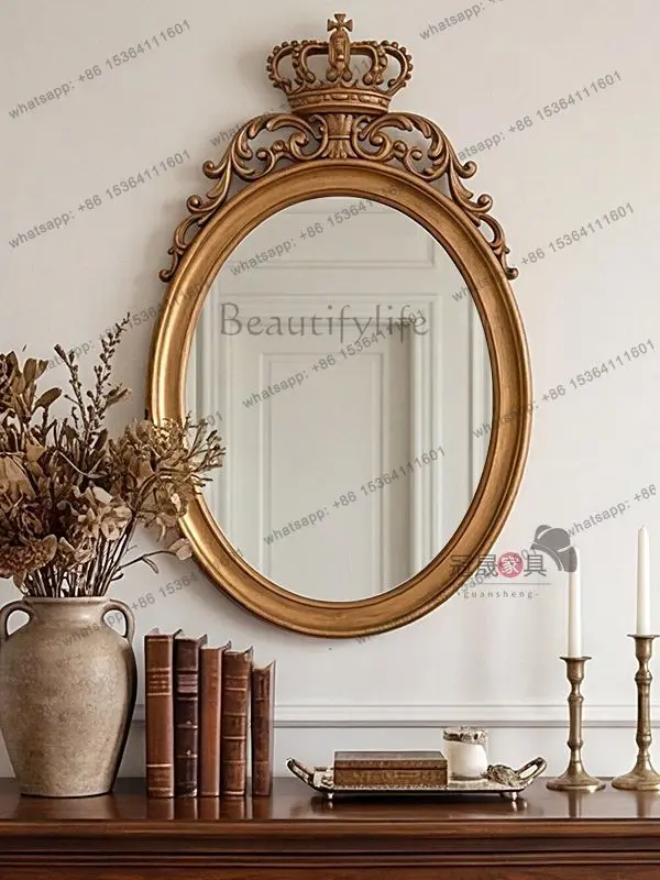 European retro makeup mirror wall hanging porch background wall carved decorative mirror