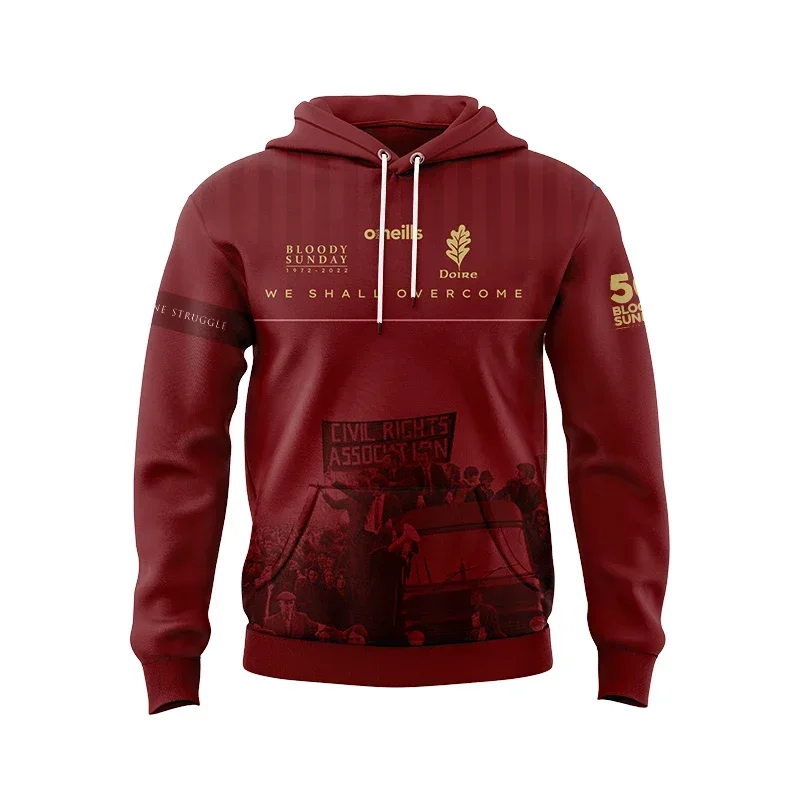 Derry Bloody Sunday Commemoration Jersey MENS HOME HOODIE RUGBY JERSEY  Size: S-M-5XL