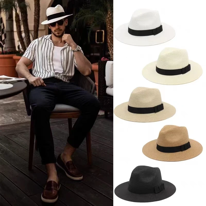 Große Größe 56-58 59-60 cm Neue Natürliche Panama Stroh Hut Sommer Männer Frauen Breite Krempe strand UV Schutz Fedora Sonnenhut Großhandel – Detail 8