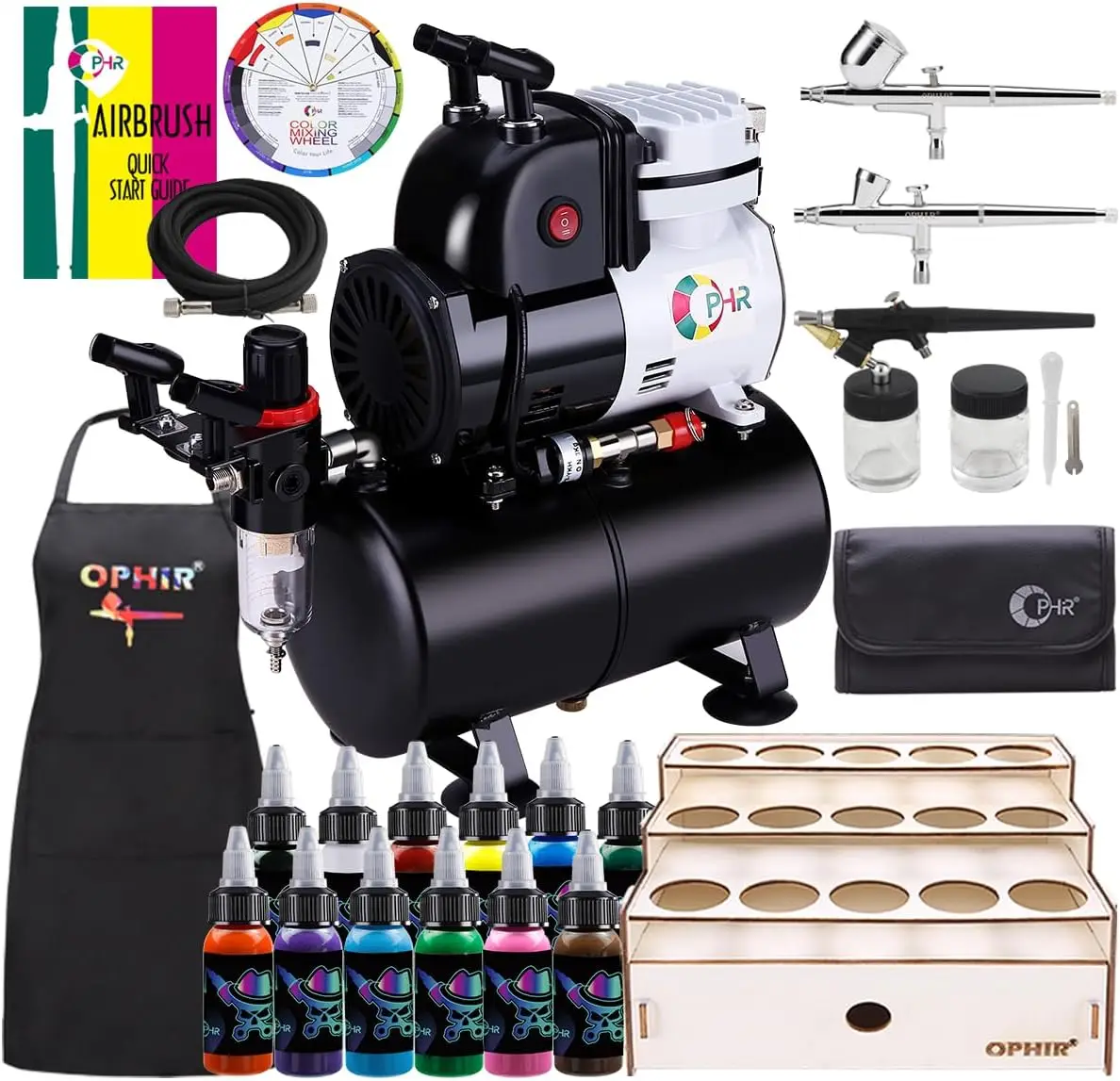 Ophir 2 Dual-Action En 1 Single-Action Airbrush Multifunctioneel Airbrush Systeem Met Airbrush Compressor Tank